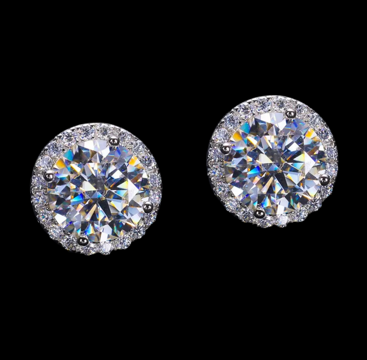Boucles d'oreilles Moissanite Cluster Halo - Solitaire