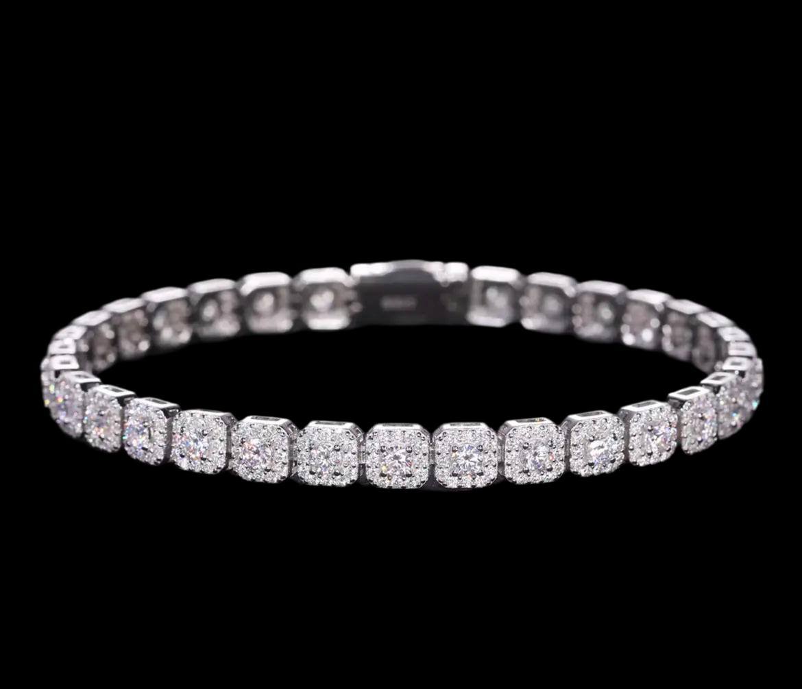 Bracelet Tennis Halo En Moissanite - Solitaire