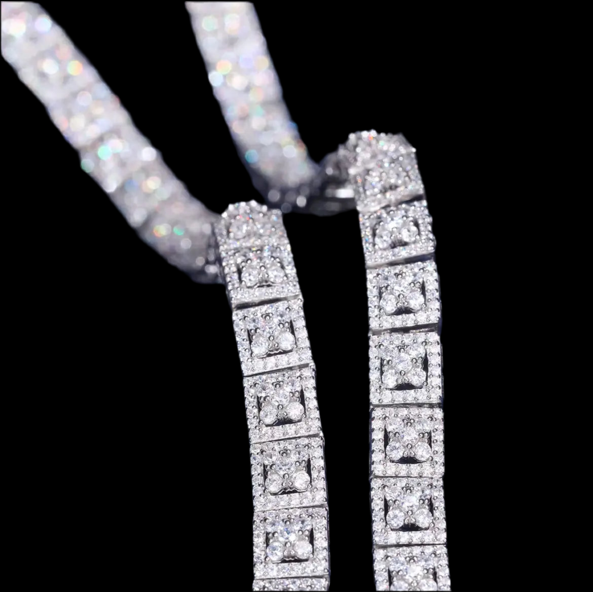Chaine à Maillons Carrés En Moissanite - Solitaire