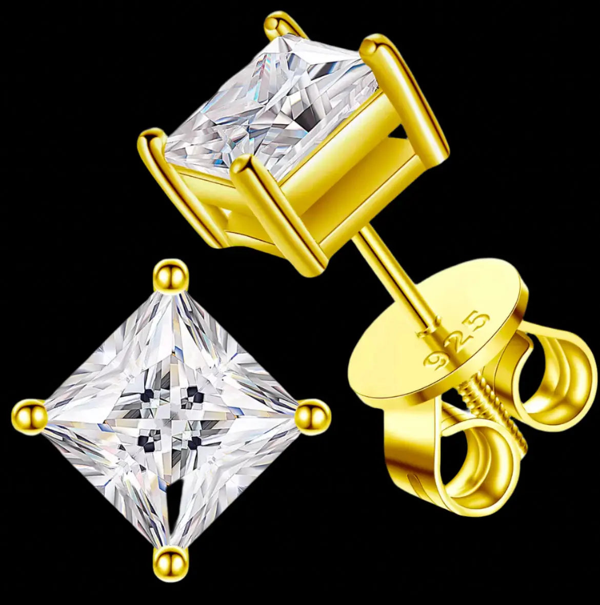 Moissanite princess cut diamonds stud earrings Solitaire