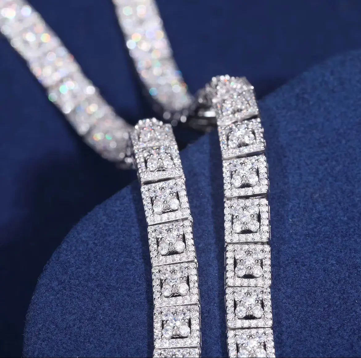 CZ square shaped chain and bracelet Solitaire