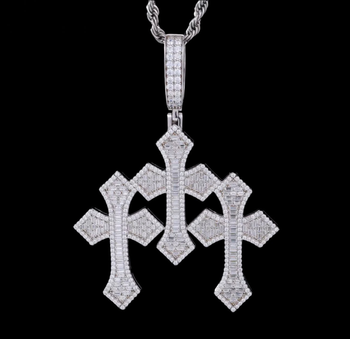 Pendentif 3 Croix En Moissanite - Solitaire