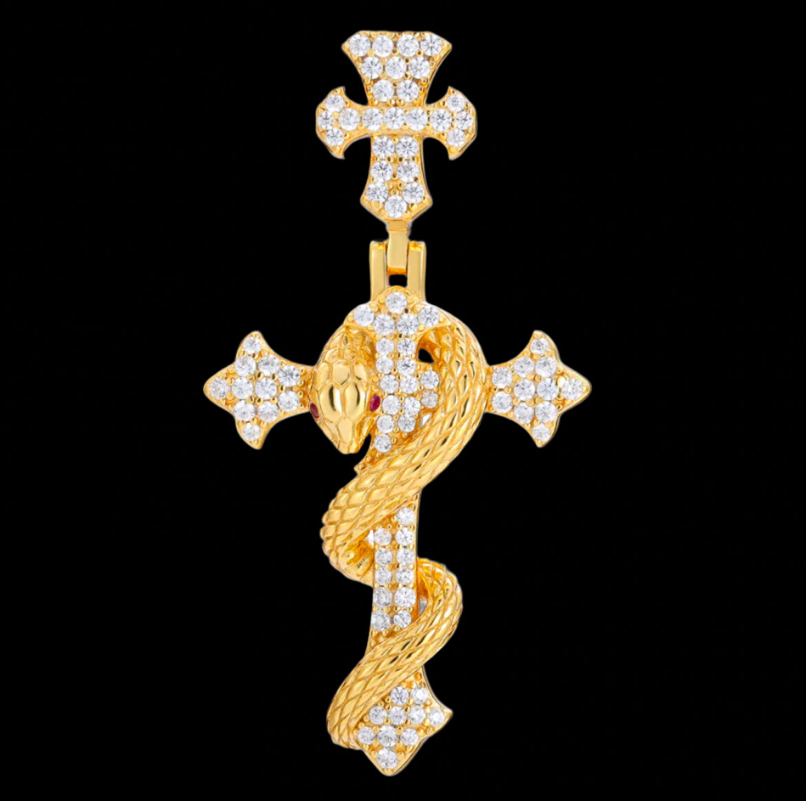 Pendentif Croix & Serpent En Moissanite - Solitaire