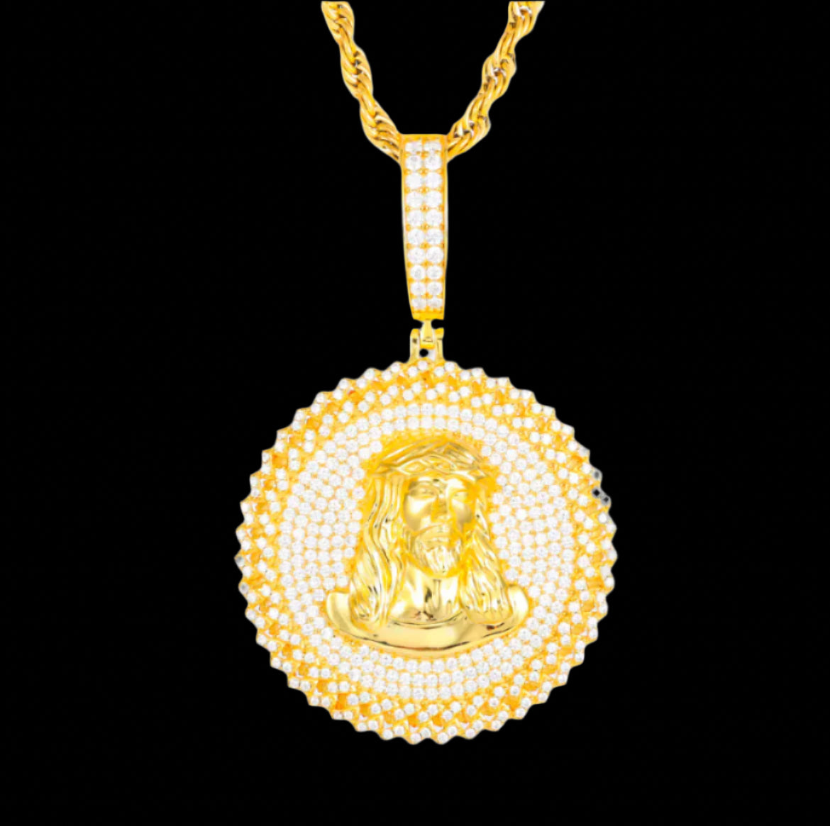 Pendentif Rond de Jésus En Moissanite - Solitaire