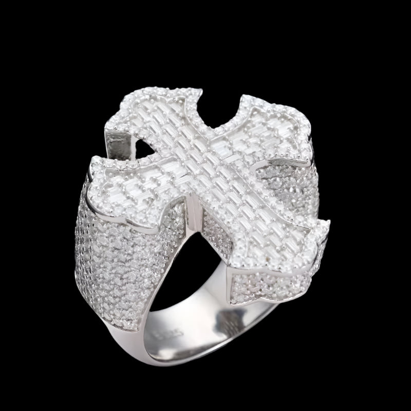 Bague Croix Iced Out En Moissanite - Solitaire