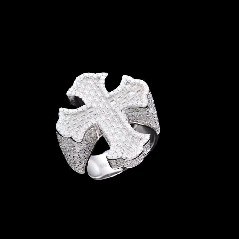 Bague Croix Iced Out En Moissanite - Solitaire
