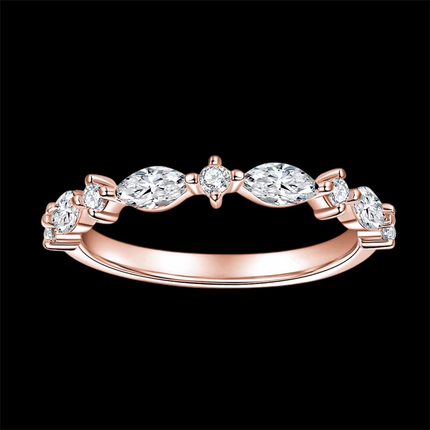 Bague Coupe Marquise Et Ronde En Moissanite