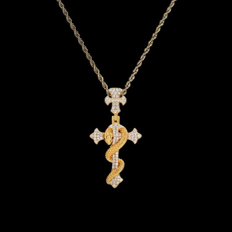 Pendentif Croix X Serpent En Moissanite - Solitaire