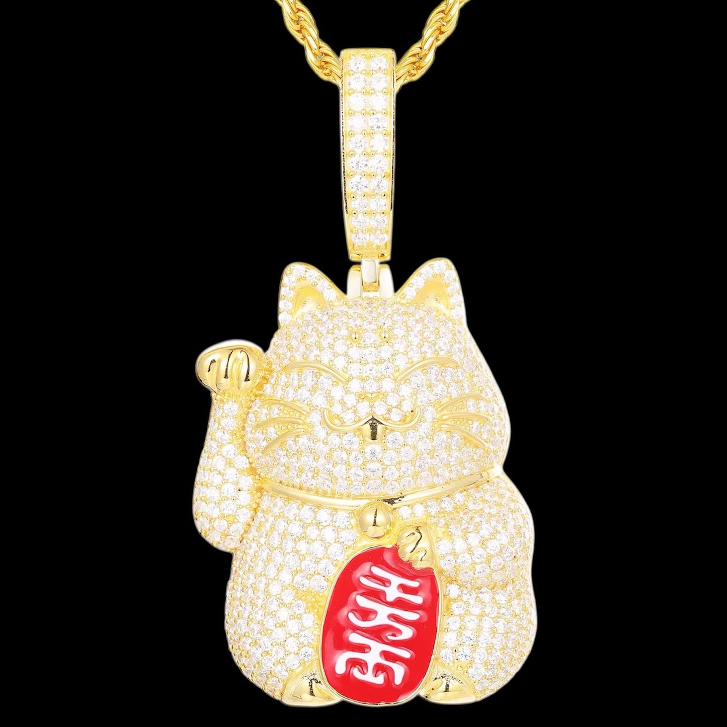 Pendentif Maneki Fortune En Moissanite - Solitaire