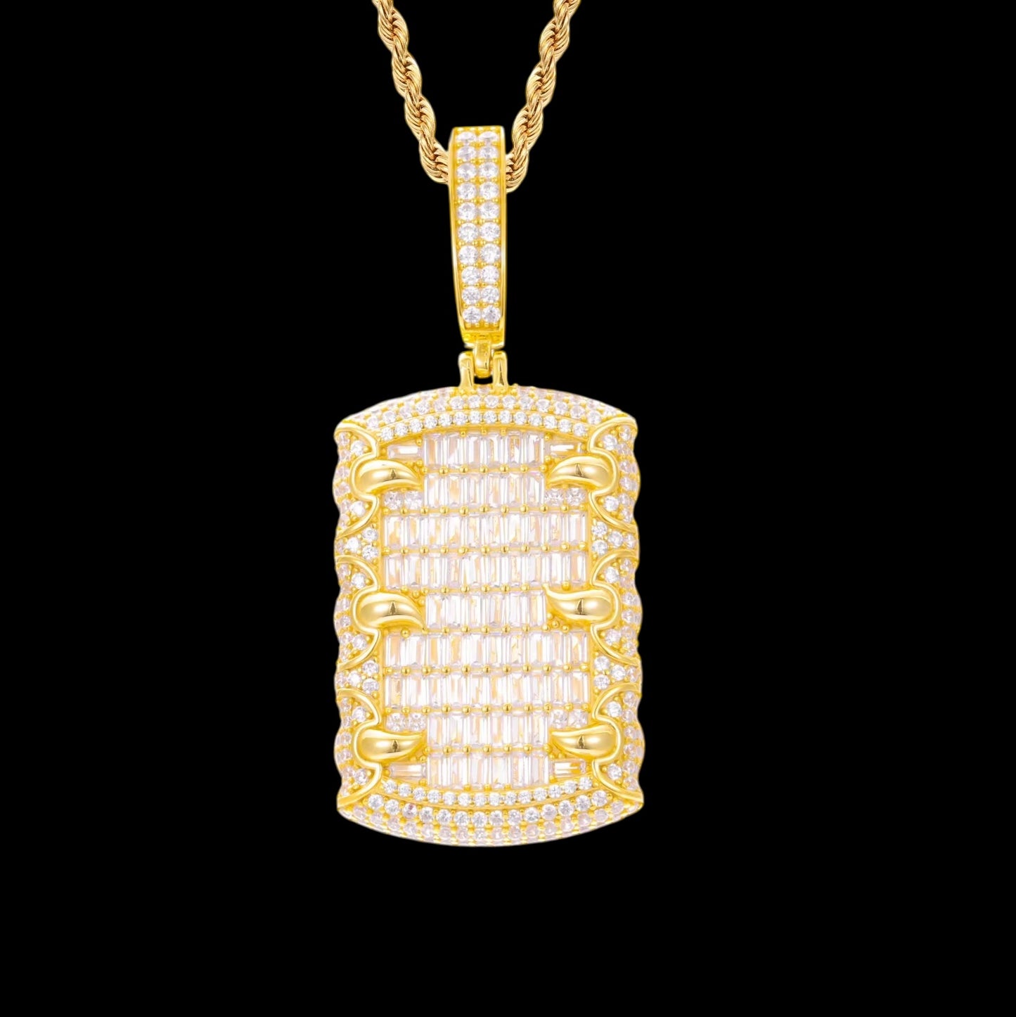 Pendentif Baguette Claw Tag En Moissanite - Solitaire