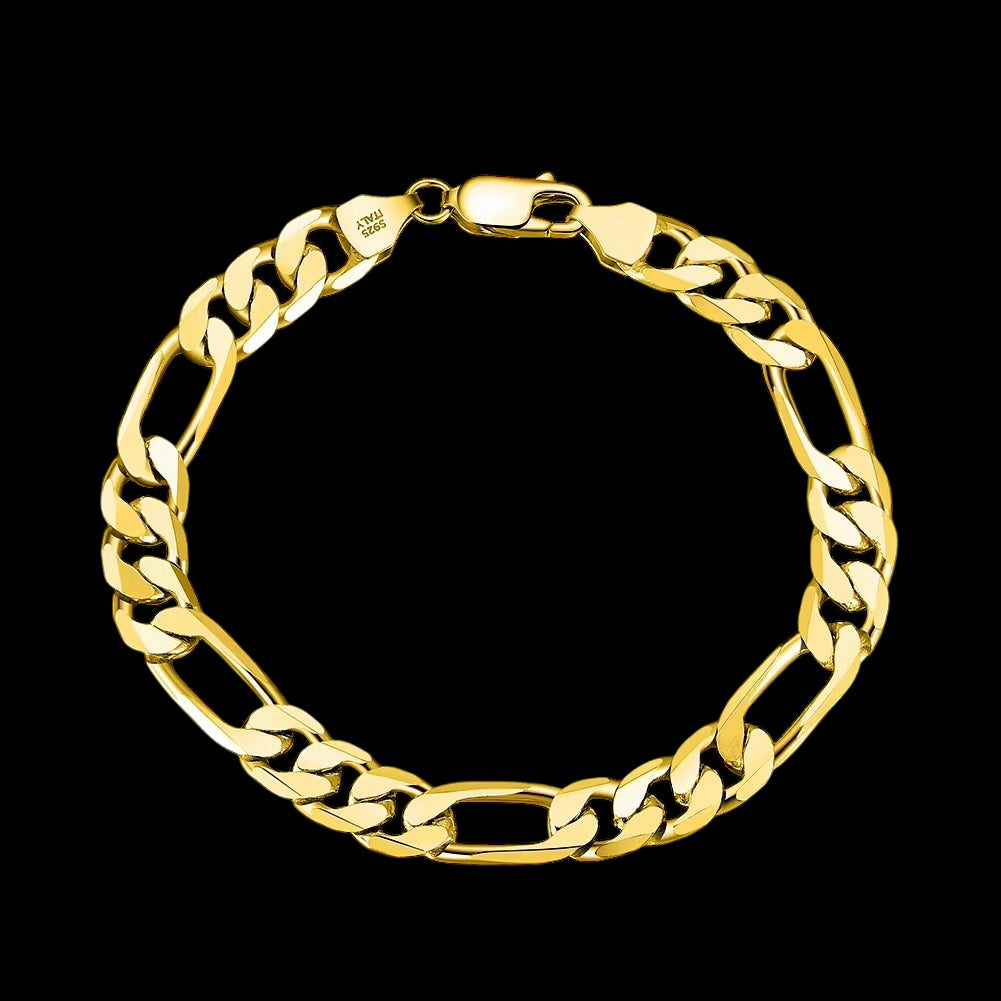 Bracelet Figaro Diamond Cut En Argent S925 - Solitaire