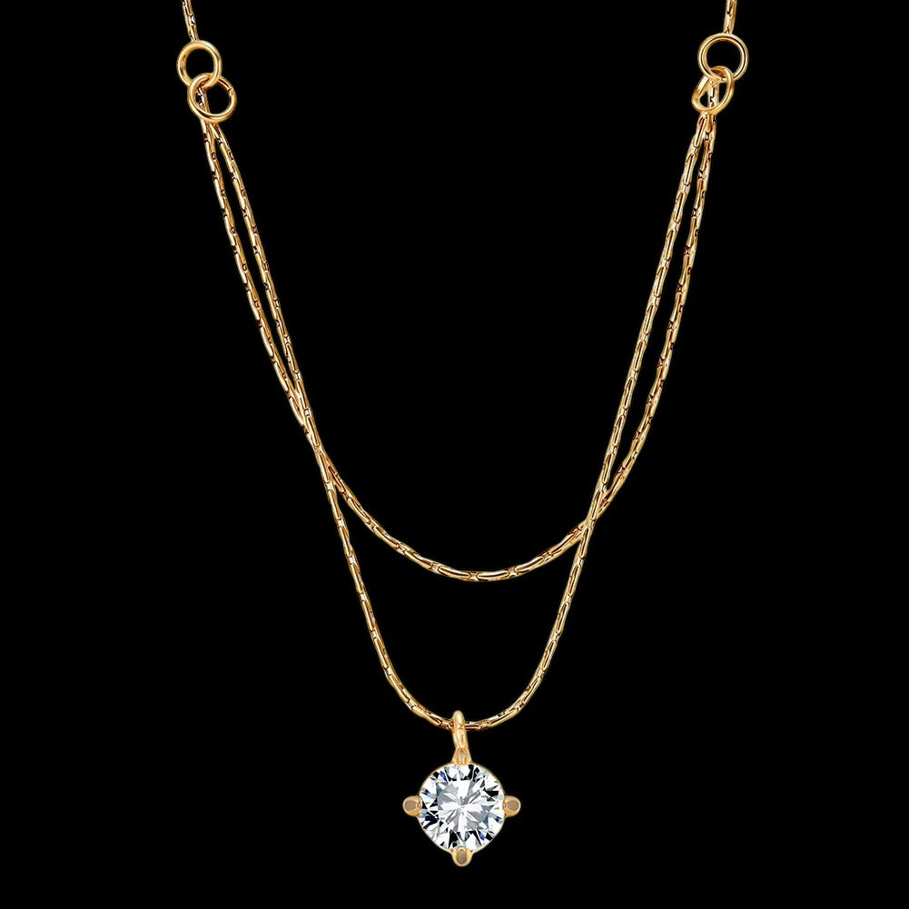 Chaîne Double Collier Solitaire En Acier Inoxydable - Solitaire