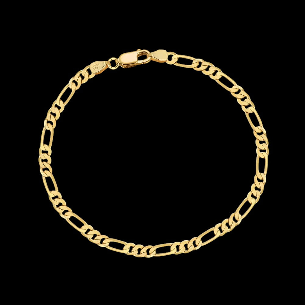 Bracelet Figaro Diamond Cut En Argent S925 - Solitaire