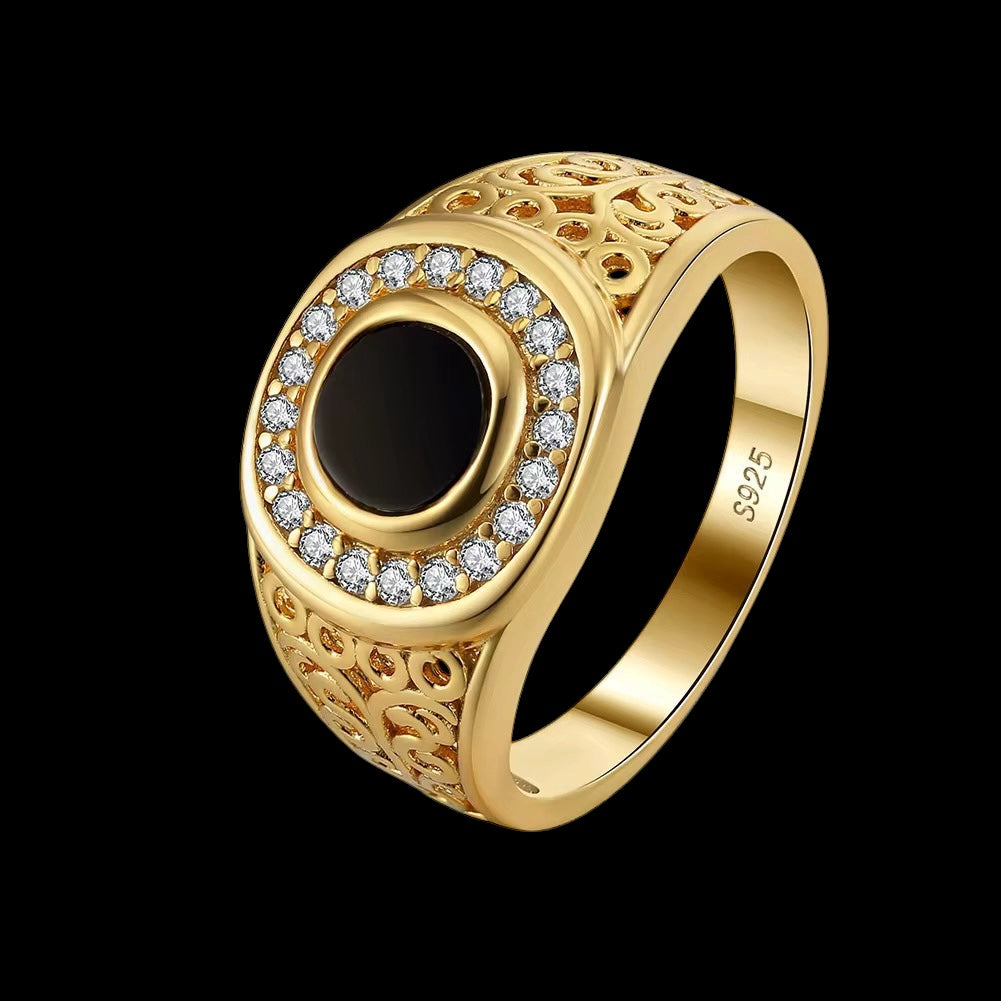 Bague Onyx Royale En Argent S925 - Solitaire