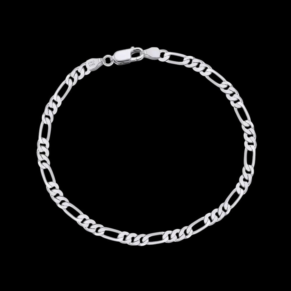 Bracelet Figaro Diamond Cut En Argent S925 - Solitaire