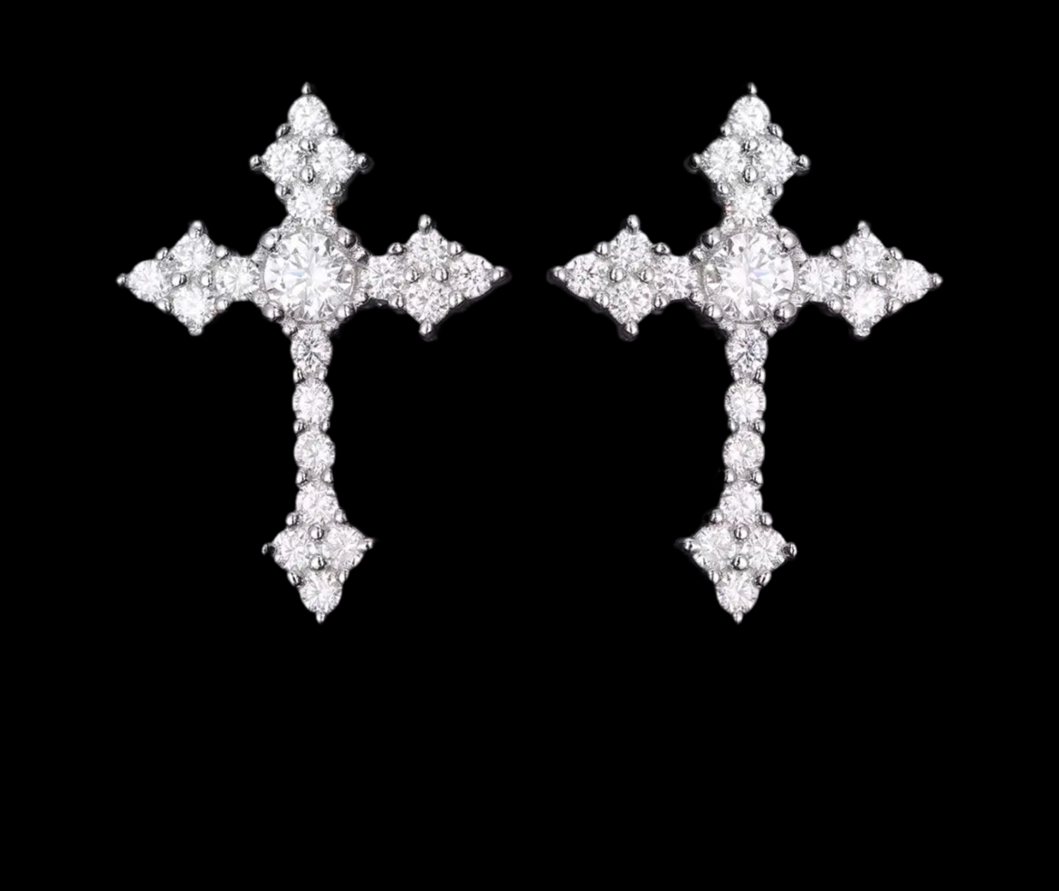 Boucles d'oreilles Forme De Croix Moissanite - Solitaire