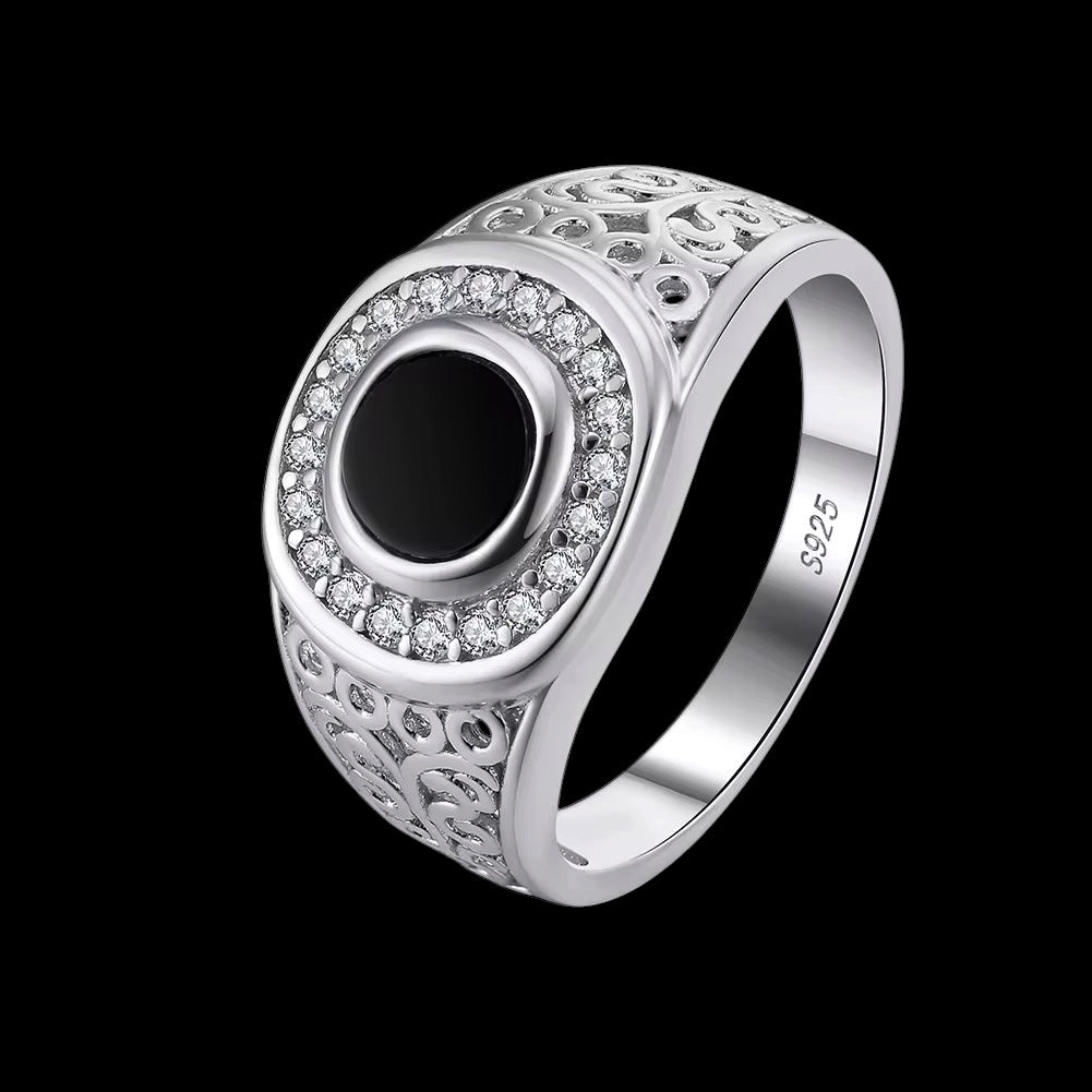 Bague Onyx Royale En Argent S925 - Solitaire