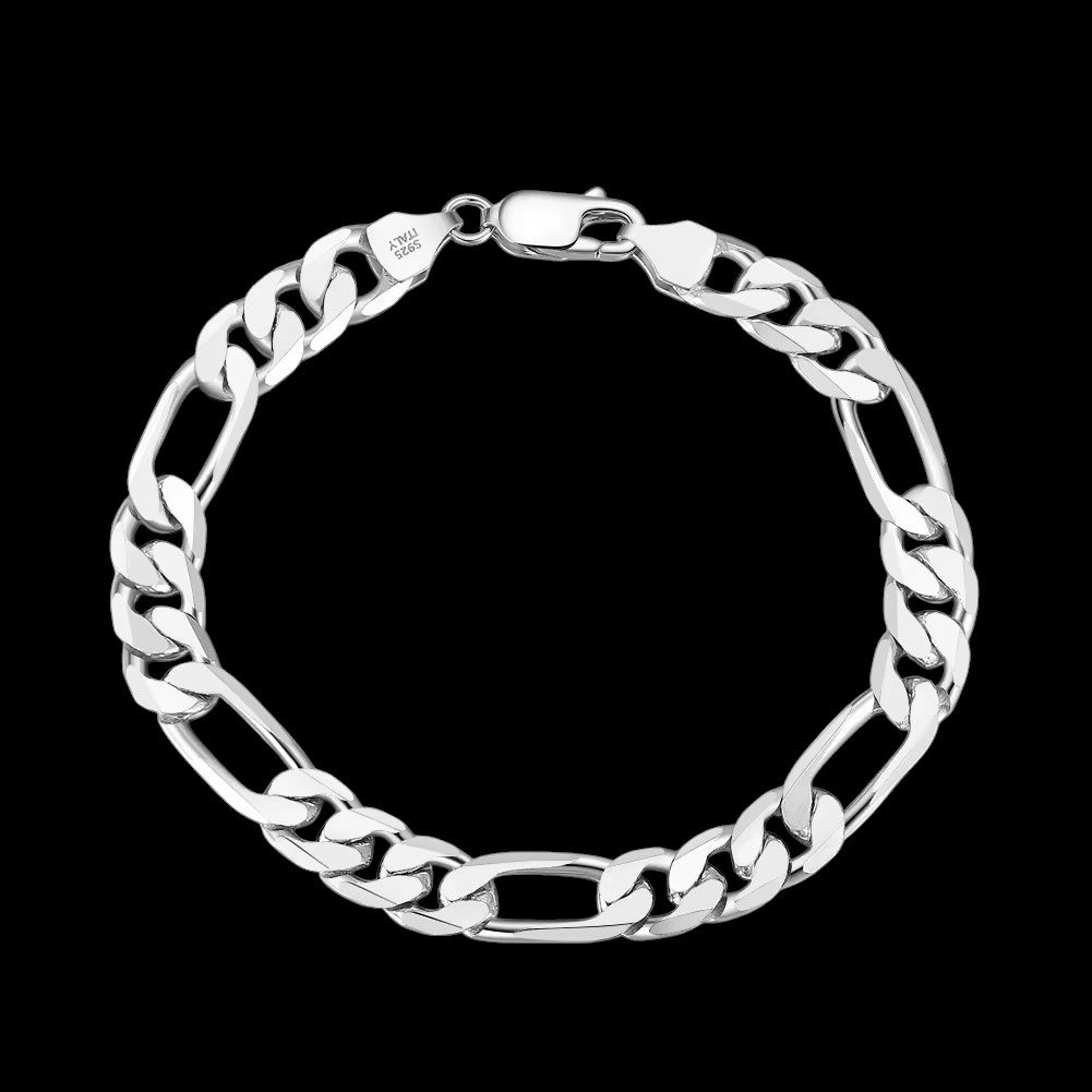 Bracelet Figaro Diamond Cut En Argent S925 - Solitaire
