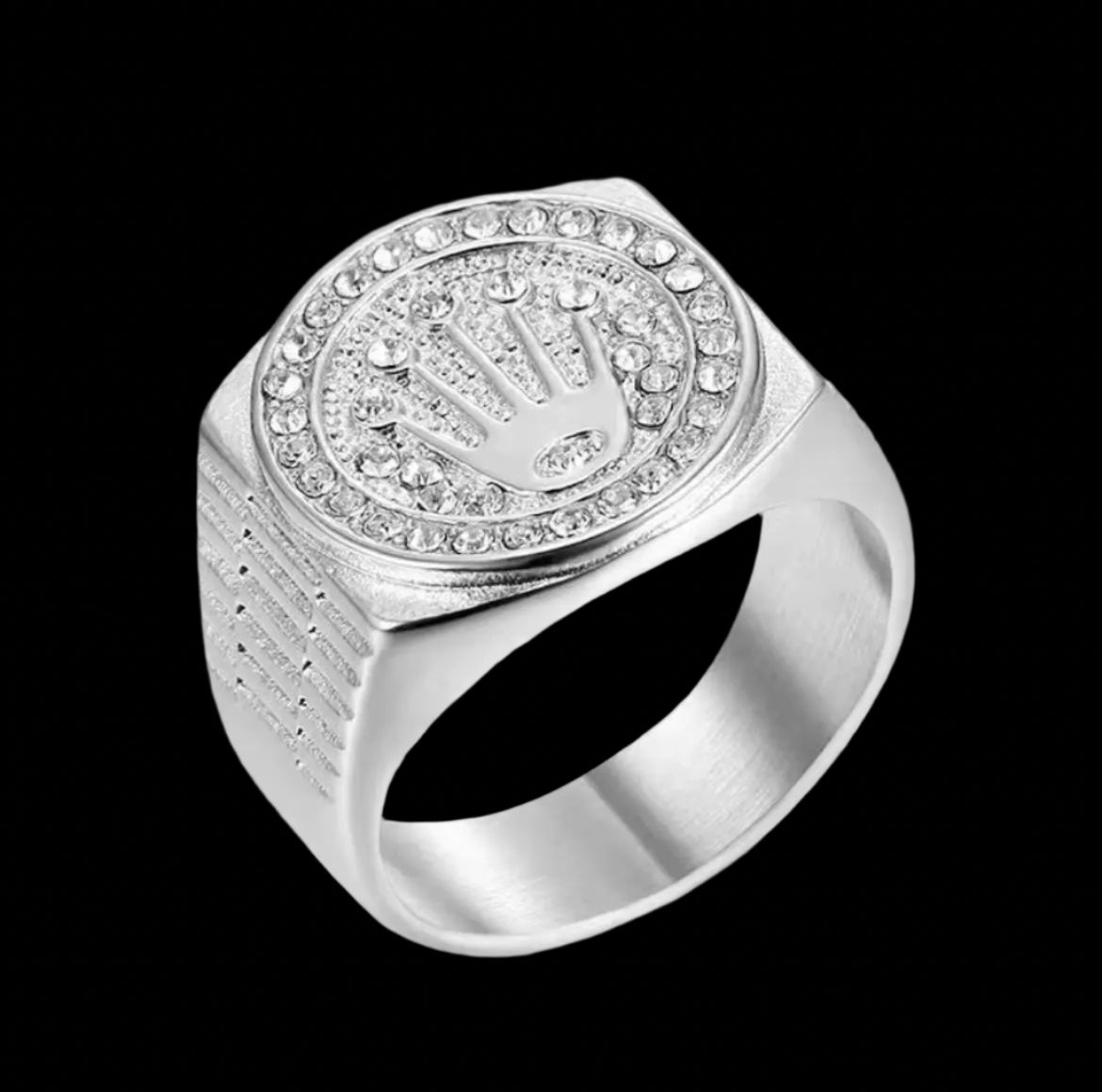 Bague Type Rolex Zircons Cubiques Or Blanc - Main Image