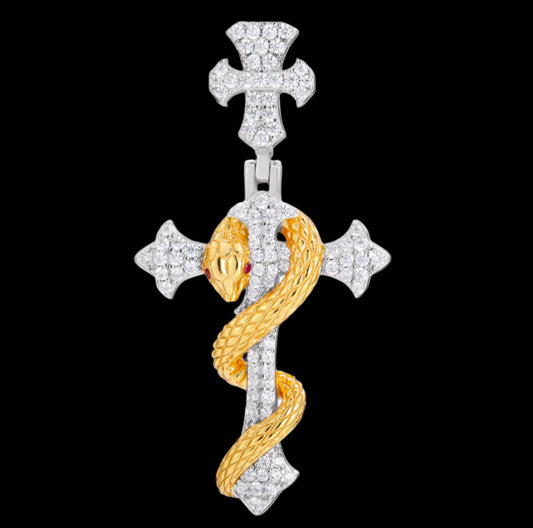 Pendentif Croix & Serpent En Moissanite - Solitaire