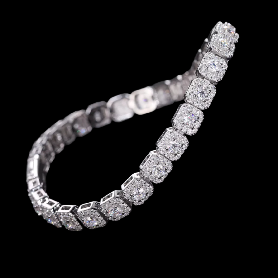 Bracelet Tennis Halo En Moissanite - Solitaire