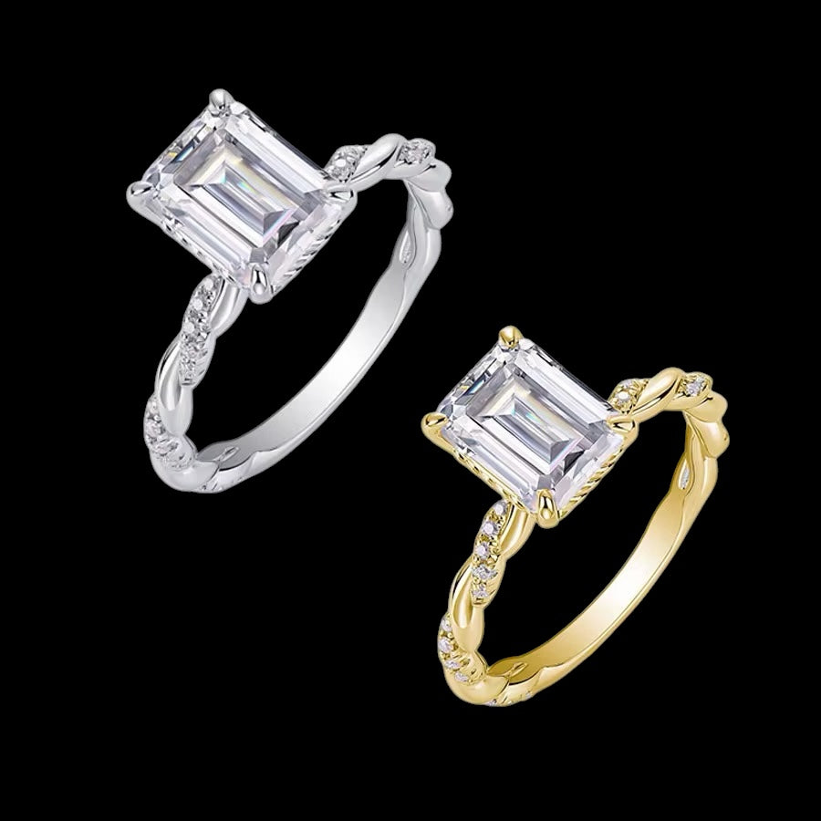 Bague Coupe Émeraude tressée En Moissanite