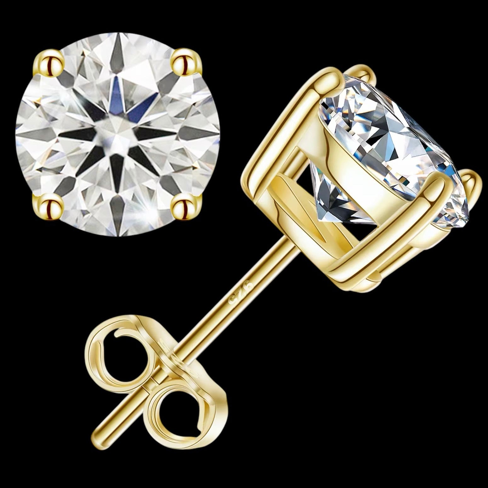 Studs Coupe Ronde En Moissanite - Solitaire