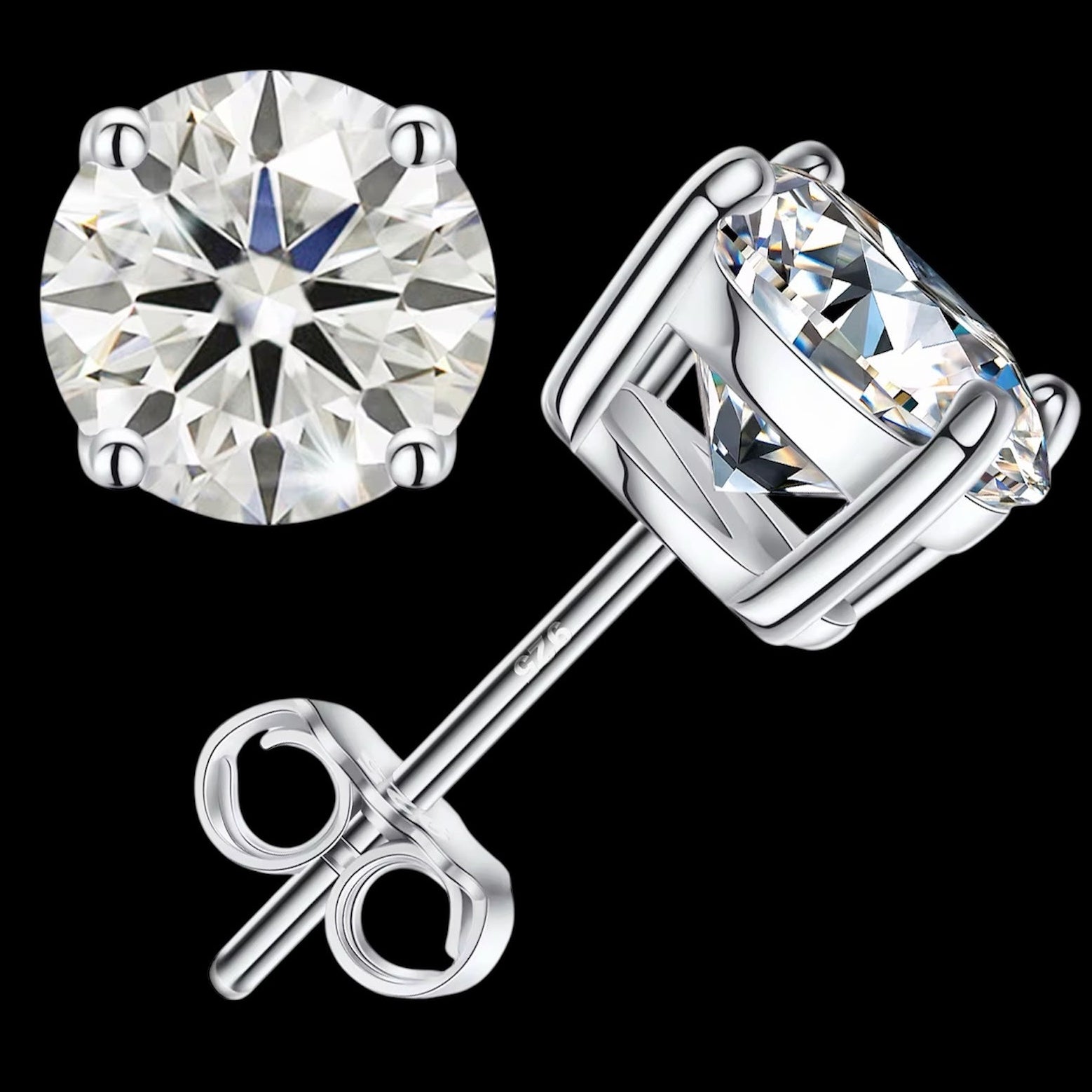 Studs Coupe Ronde En Moissanite - Solitaire