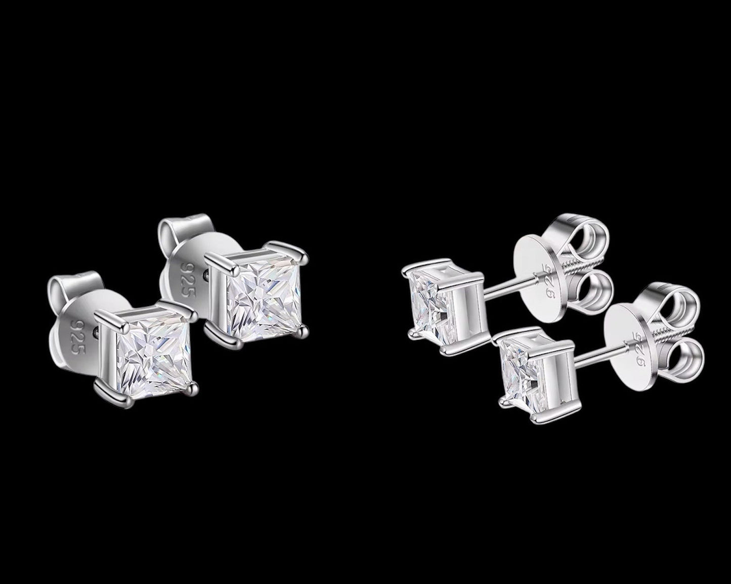 Studs Coupe Princesse En Moissanite - Solitaire
