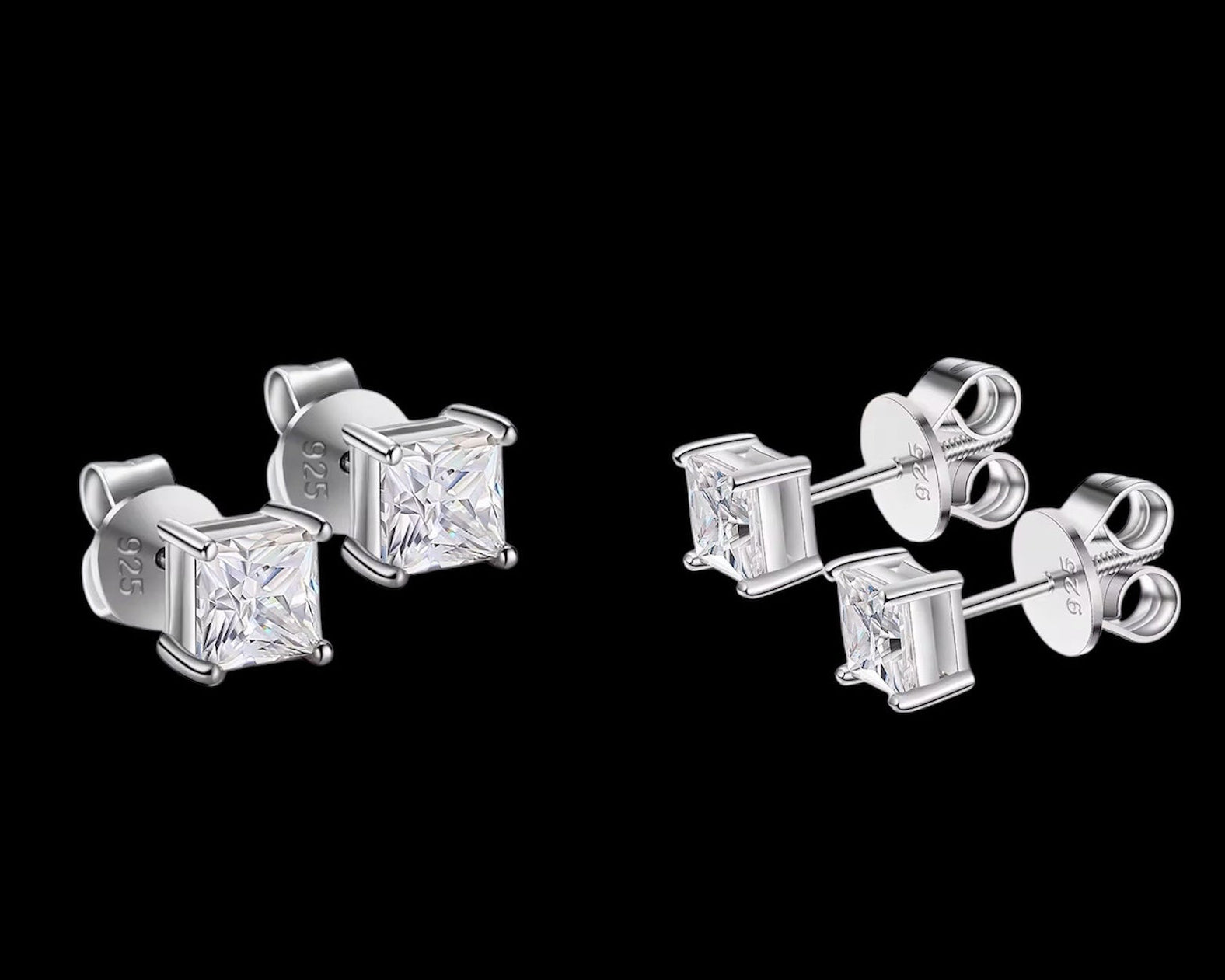 Studs Coupe Princesse En Moissanite - Solitaire