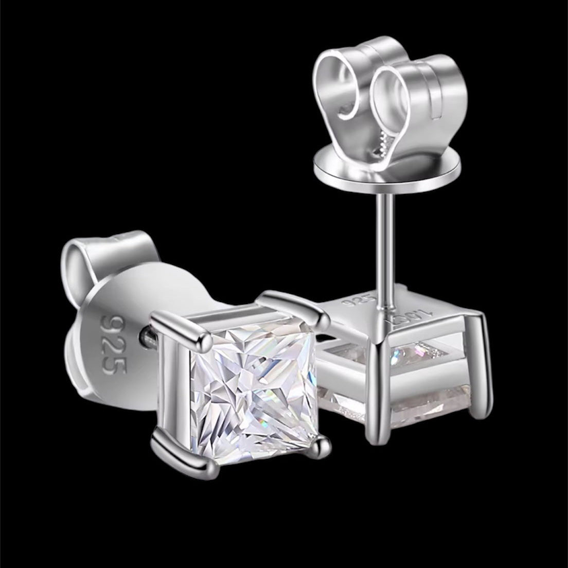 Studs Coupe Princesse En Moissanite - Solitaire