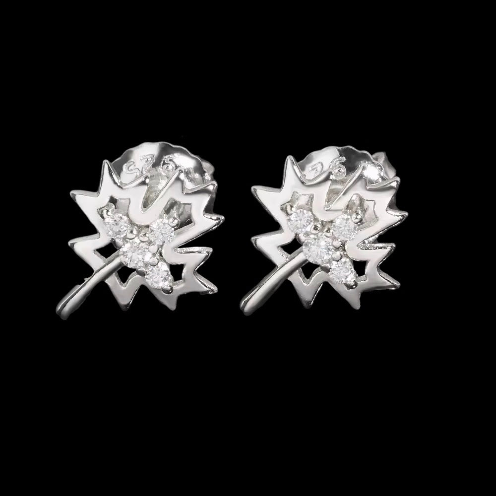 Studs Maple Leaf En Moissanite - Solitaire