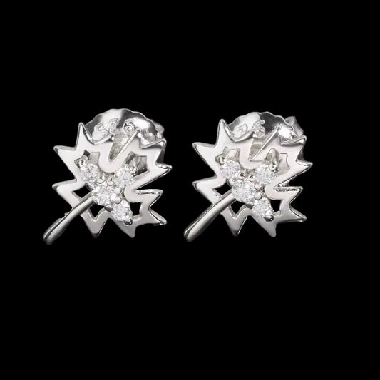 Studs Maple Leaf En Moissanite - Solitaire