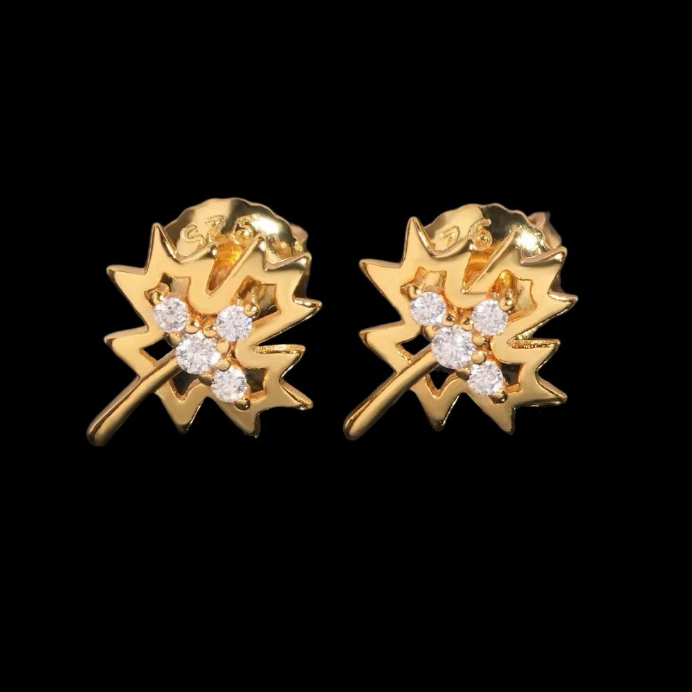Studs Maple Leaf En Moissanite - Solitaire