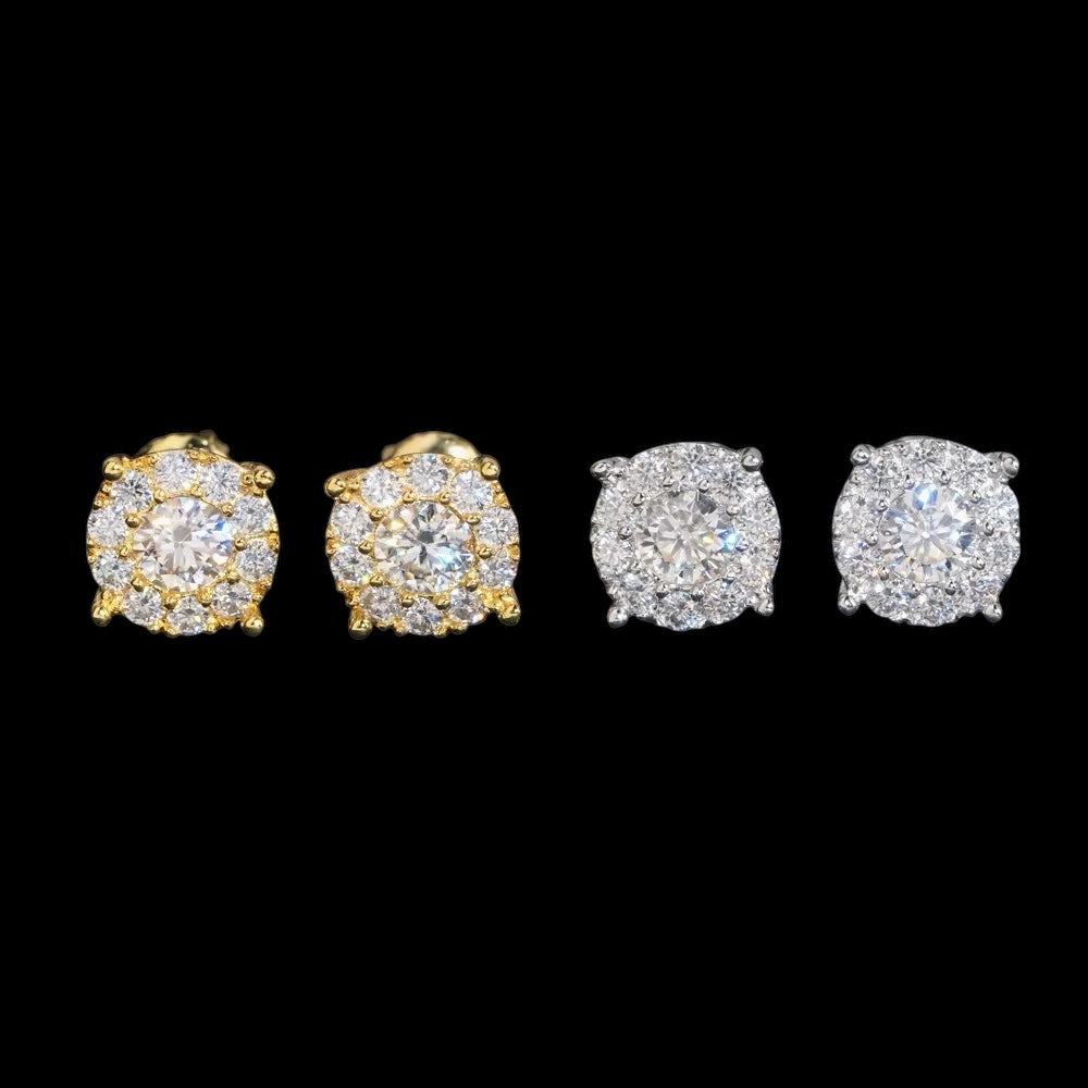 Studs Round Iced Out En Moissanite - Solitaire