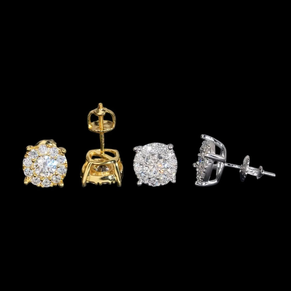 Studs Round Iced Out En Moissanite - Solitaire