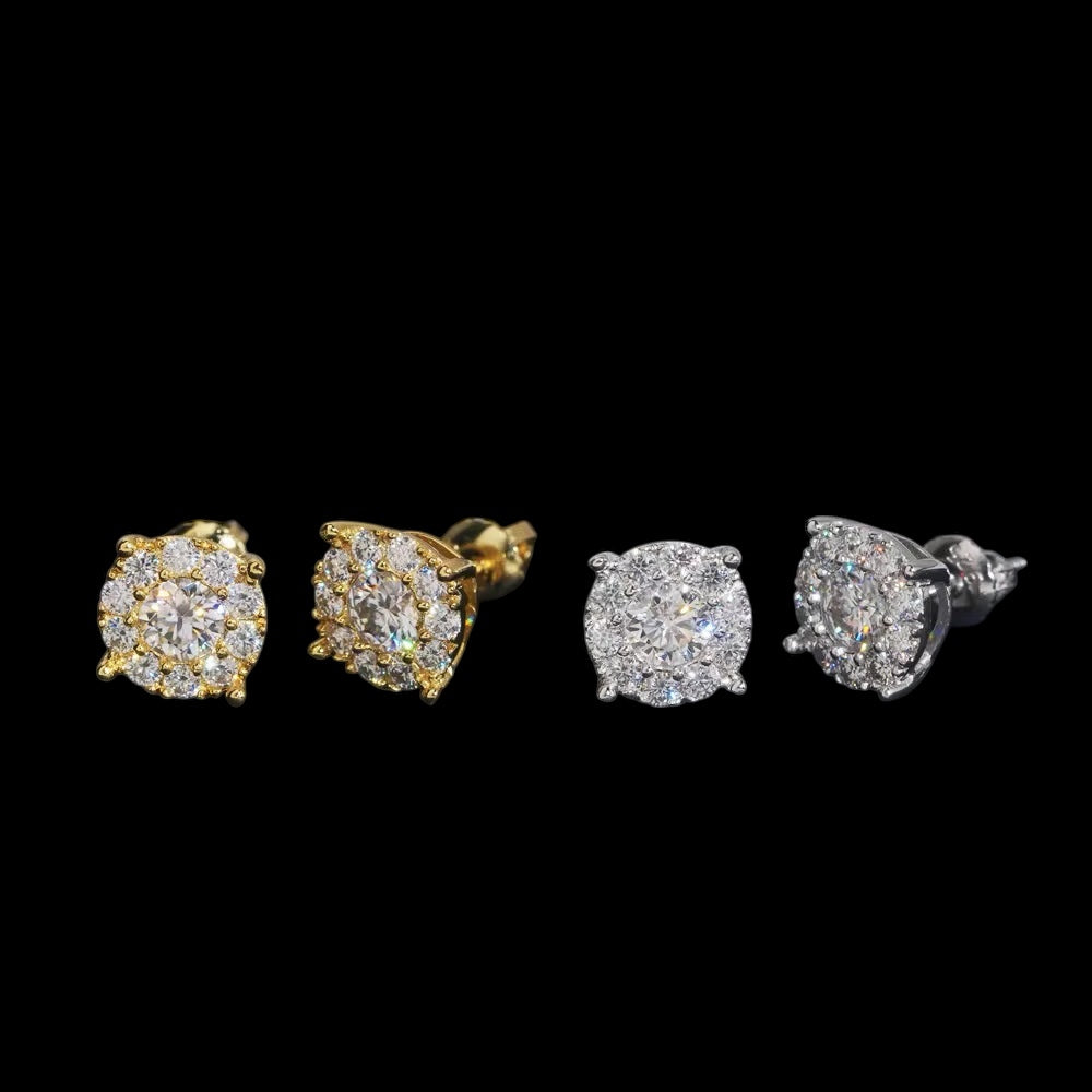Studs Round Iced Out En Moissanite - Solitaire
