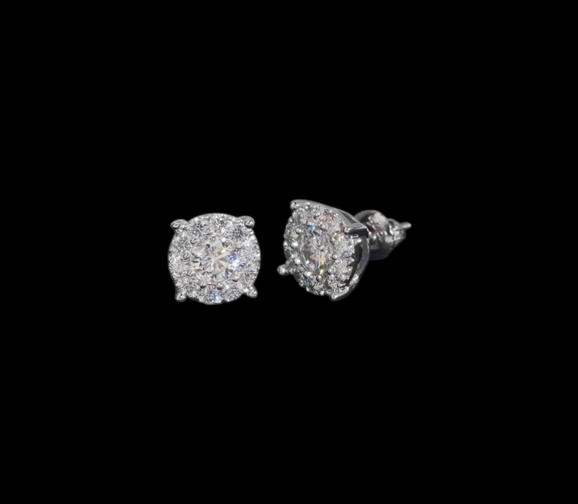 Studs Round Iced Out En Moissanite - Solitaire