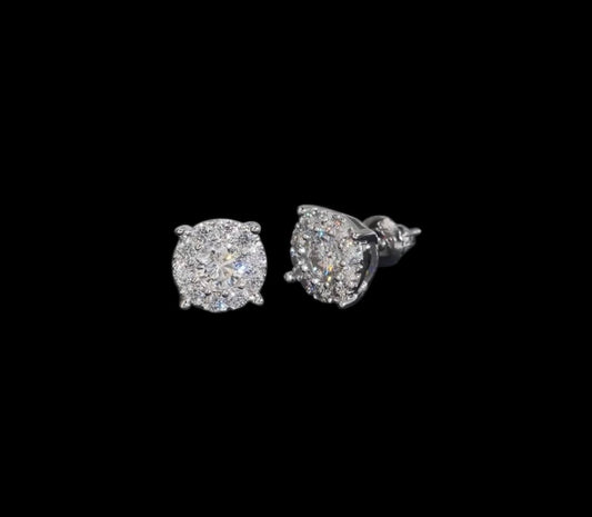 Studs Round Iced Out En Moissanite - Solitaire