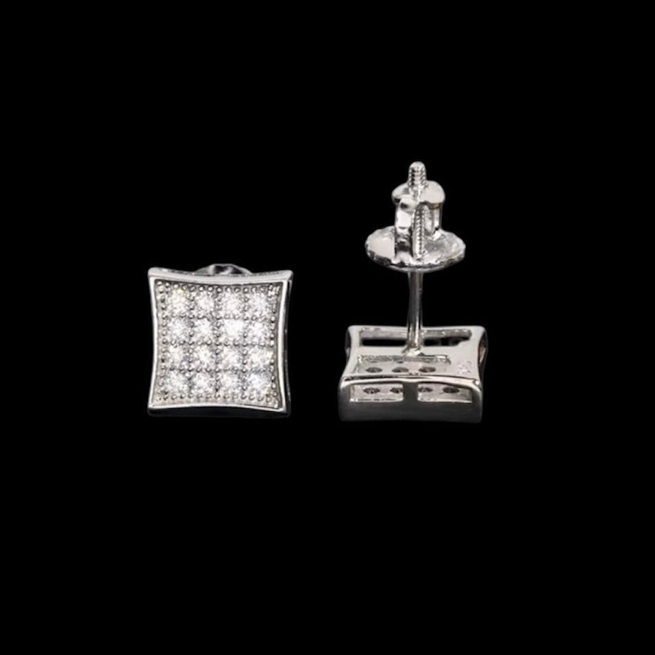 Studs Rounded Square En Moissanite - Solitaire