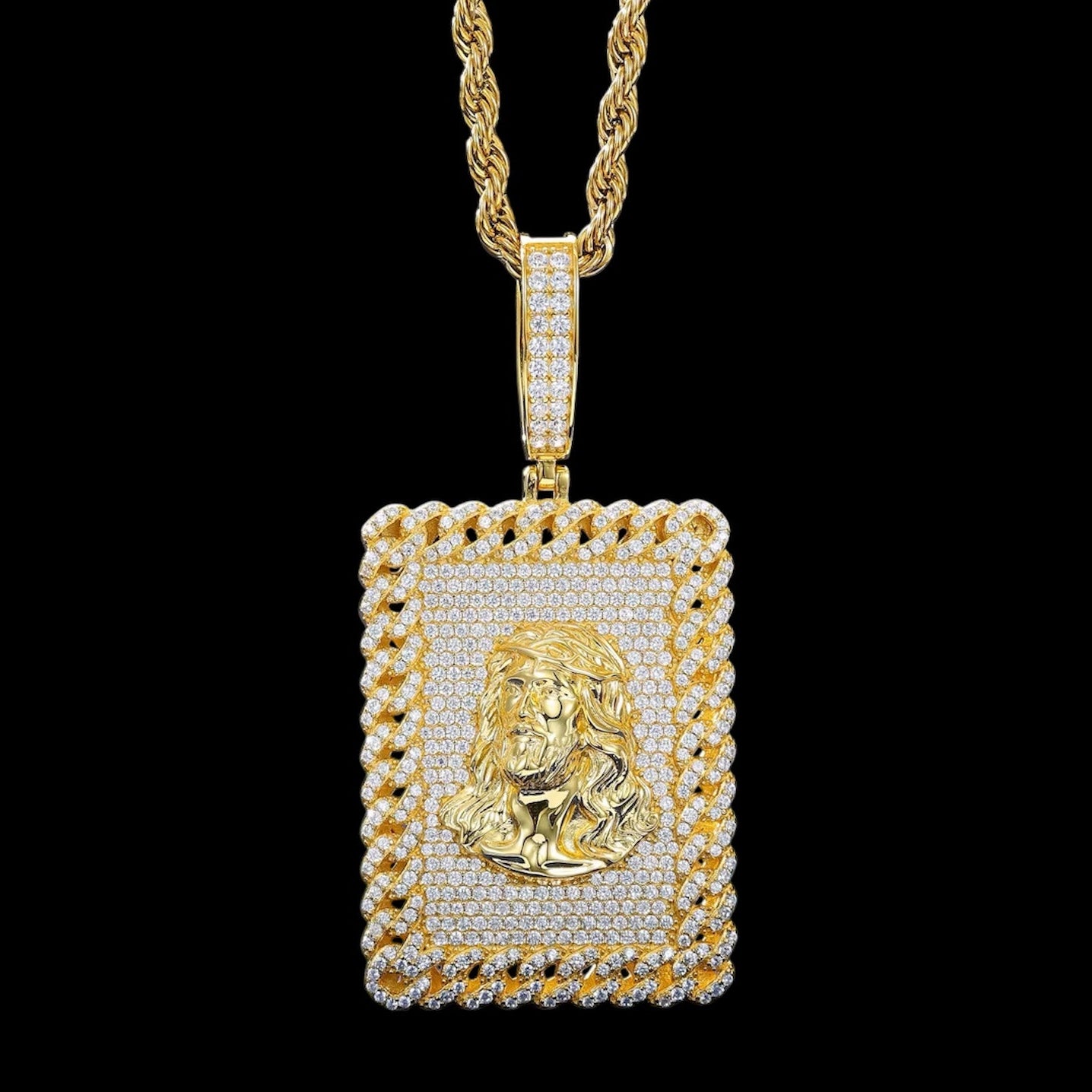 Pendentif Carré Cuban Jésus En Moissanite - Solitaire