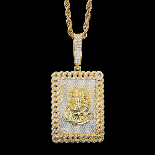 Pendentif Carré Cuban Jésus En Moissanite - Solitaire