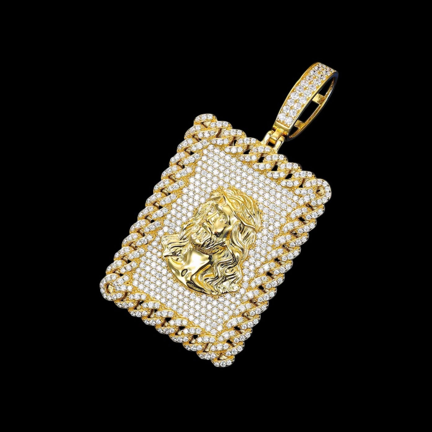 Pendentif Carré Cuban Jésus En Moissanite - Solitaire