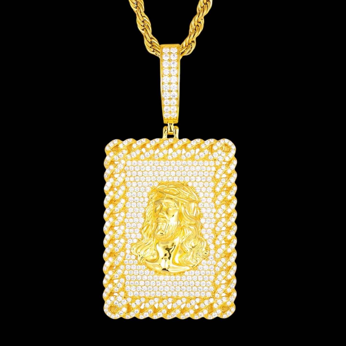 Pendentif Carré Cuban Jésus En Moissanite - Solitaire