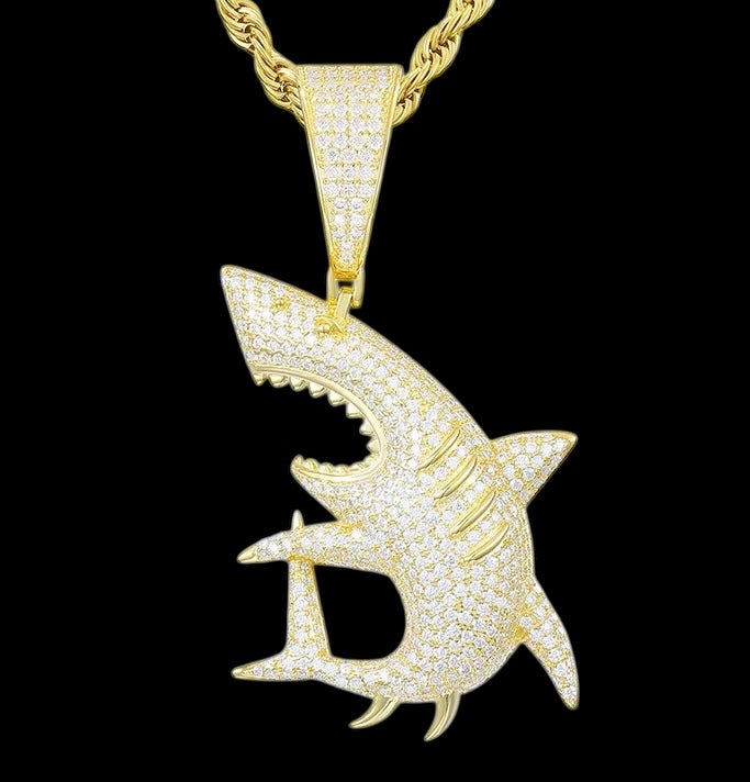 Pendentif Requin Glacée En Moissanite - Solitaire