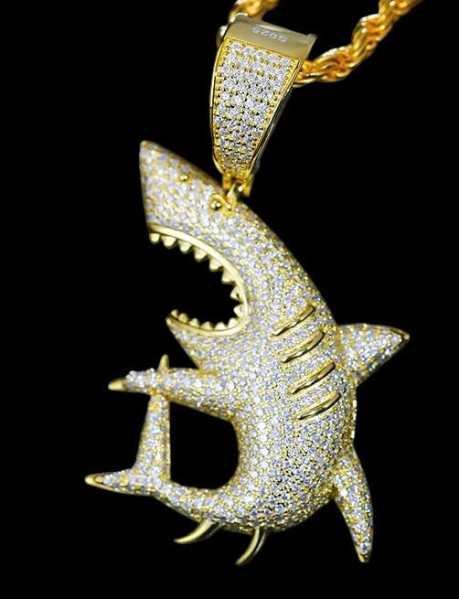 Pendentif Requin Glacée En Moissanite - Solitaire