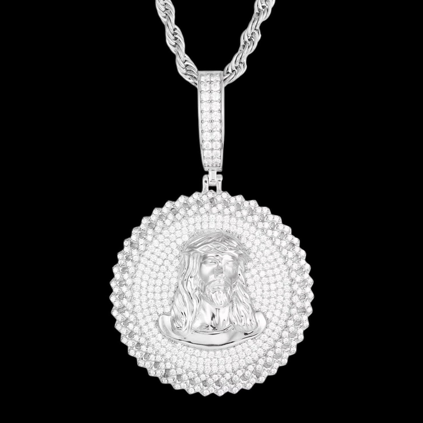 Pendentif Cuban Rond De Jésus En Moissanite - Solitaire