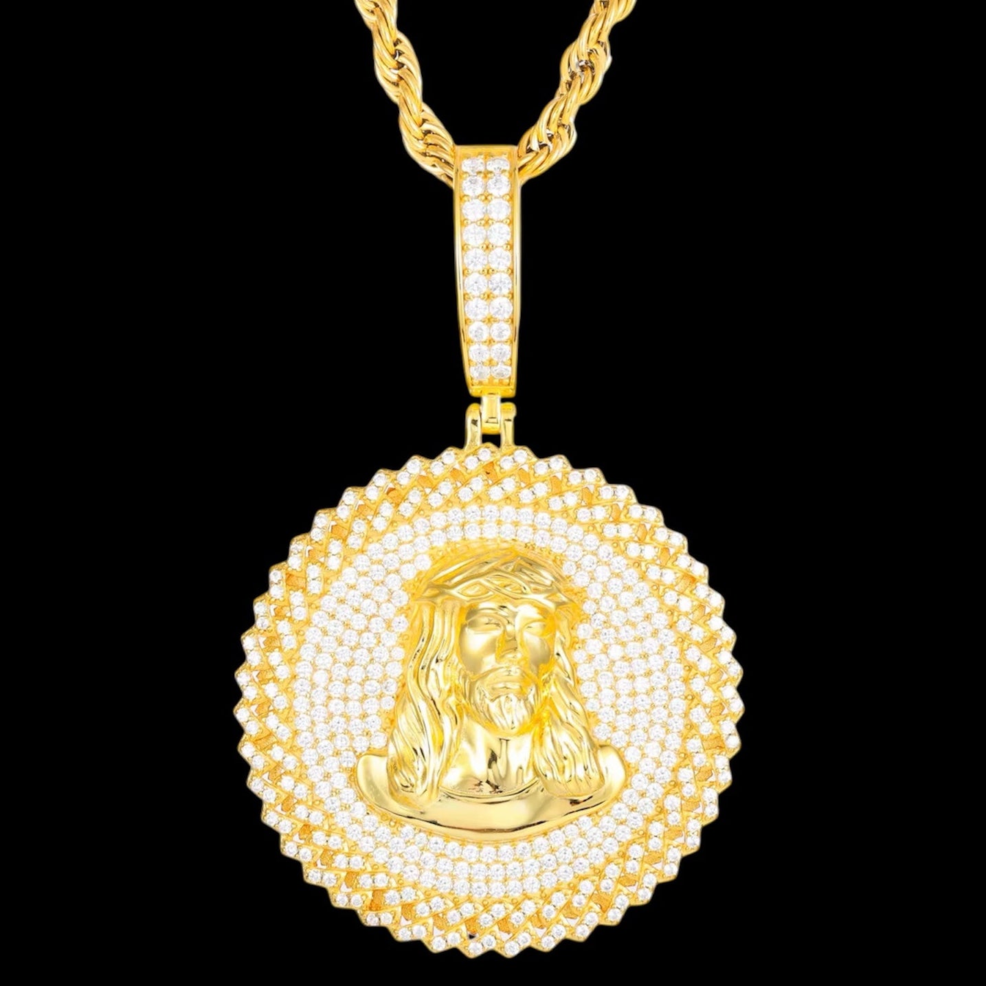 Pendentif Cuban Rond De Jésus En Moissanite - Solitaire