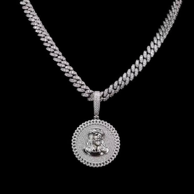 Pendentif Cuban Rond De Jésus En Moissanite - Solitaire