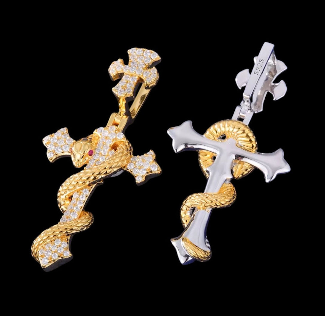 Pendentif Croix X Serpent En Moissanite - Solitaire